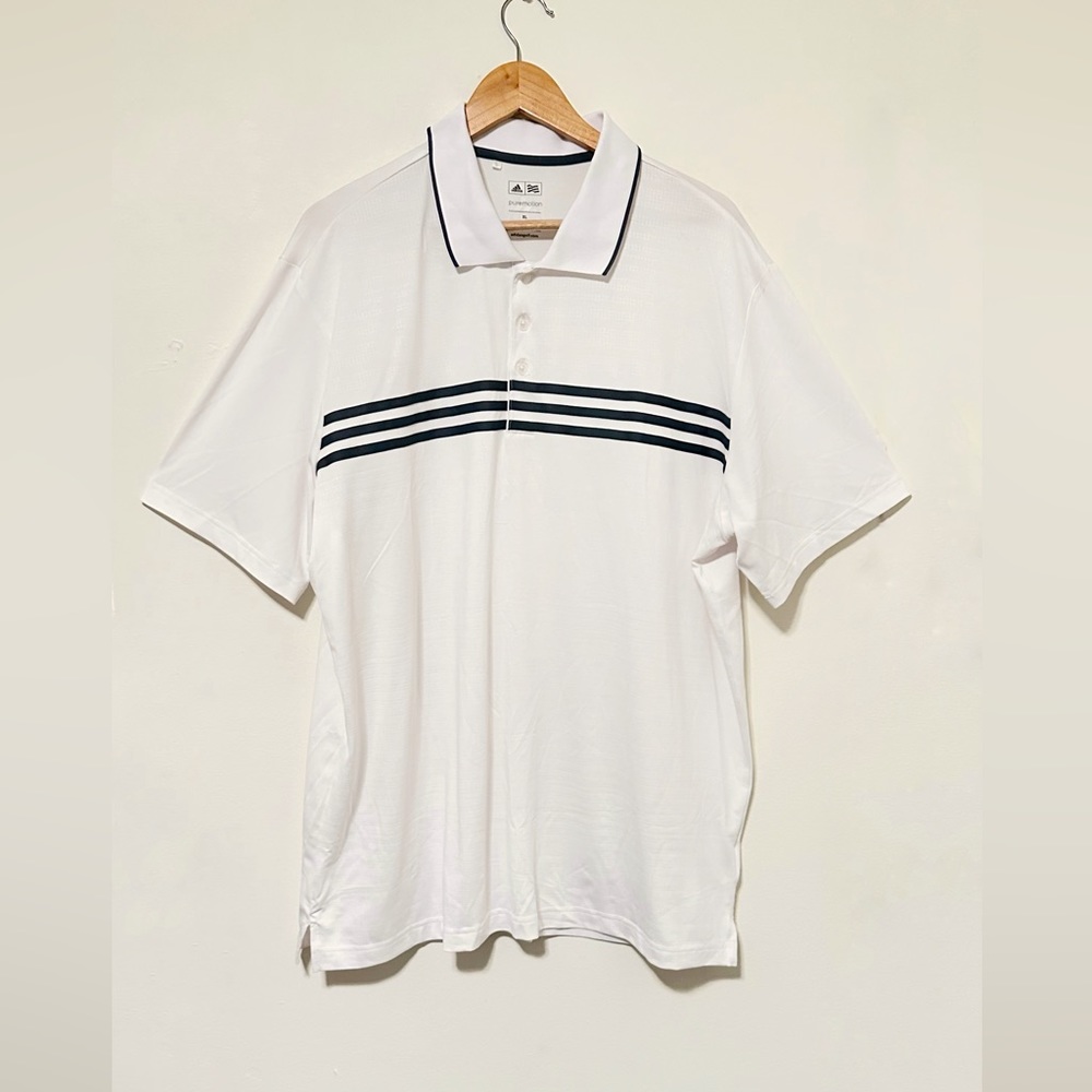 Adidas White Striped Polo Golf Active Top